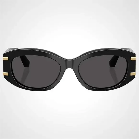 New Dolce & Gabbana Sunglasses Black Oval Acetate Gold Metal DG Gray Lens - Picture 2 of 6